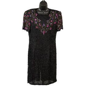 Vintage AP Ltd silk sequins beads dress size 10